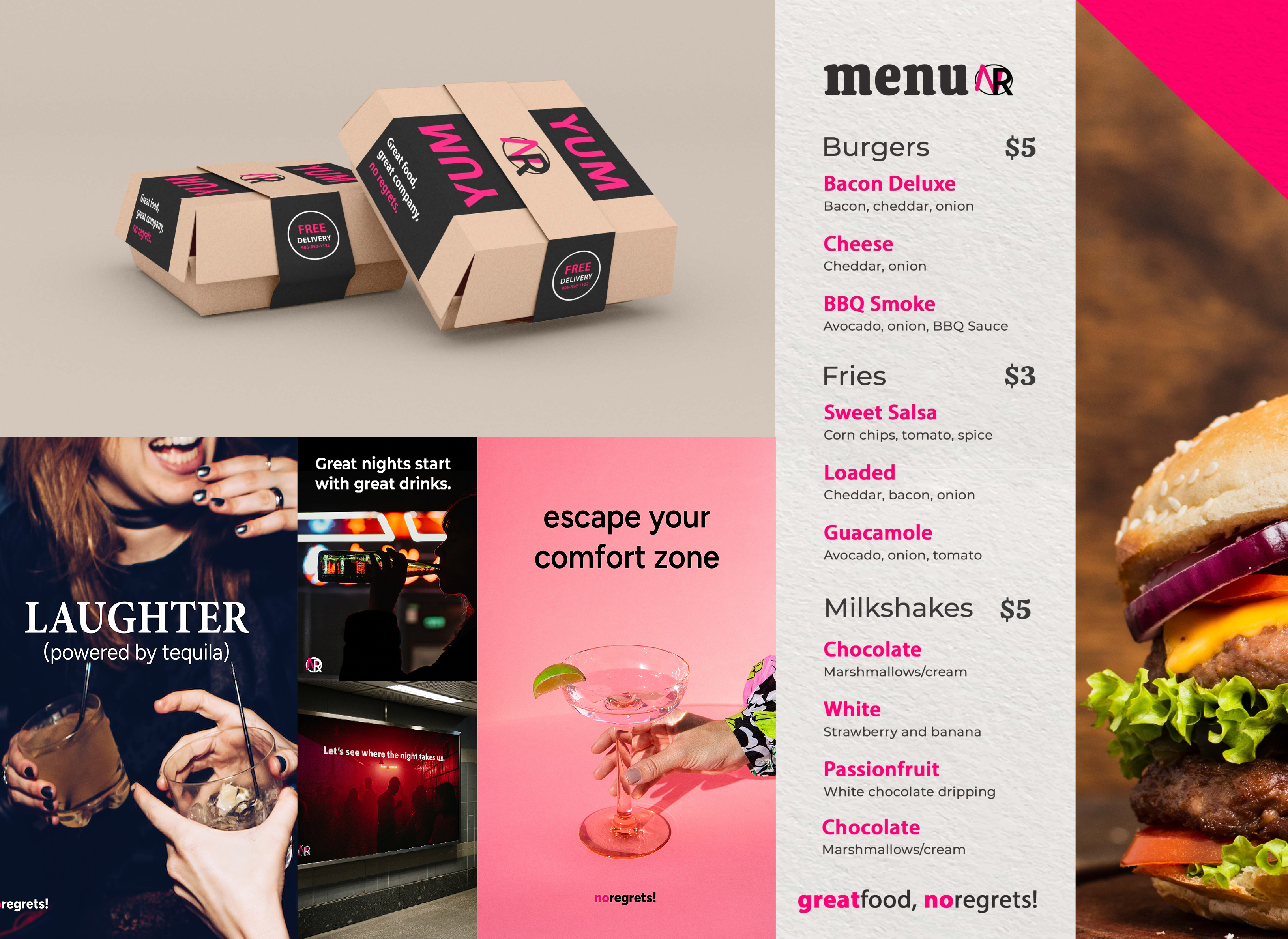 Menu, packaging design and advertising examples